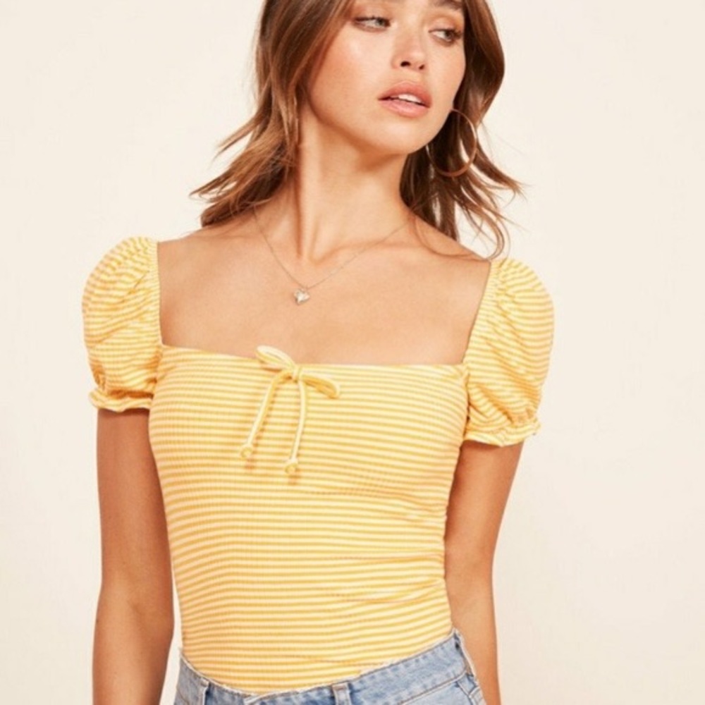 NWOT Reformation Lydia Top in Yellow/White Stripe, Size S